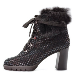 La boots talon en cuir fourrure et fourrure noir BRUNATE